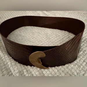 Wide croc-embossed leather belt is a vintage piece from Donna Karan New York